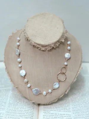 Italian Coin Pearl And Large Circle Link Short Necklace