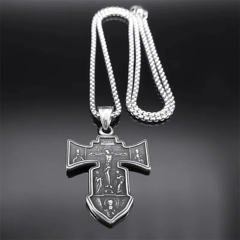 Jesus Crucifix Cross Pendant Necklace for Women Men Stainless Steel Male Christian Chain