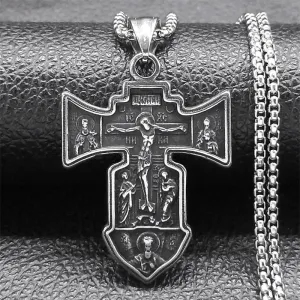Jesus Crucifix Cross Pendant Necklace for Women Men Stainless Steel Male Christian Chain