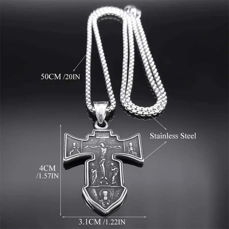 Jesus Crucifix Cross Pendant Necklace for Women Men Stainless Steel Male Christian Chain