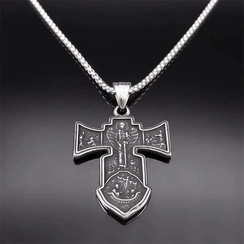 Jesus Crucifix Cross Pendant Necklace for Women Men Stainless Steel Male Christian Chain