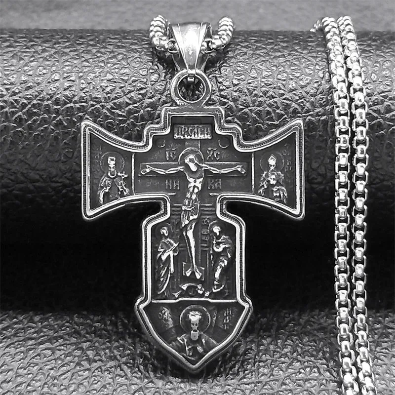 Jesus Crucifix Cross Pendant Necklace for Women Men Stainless Steel Male Christian Chain
