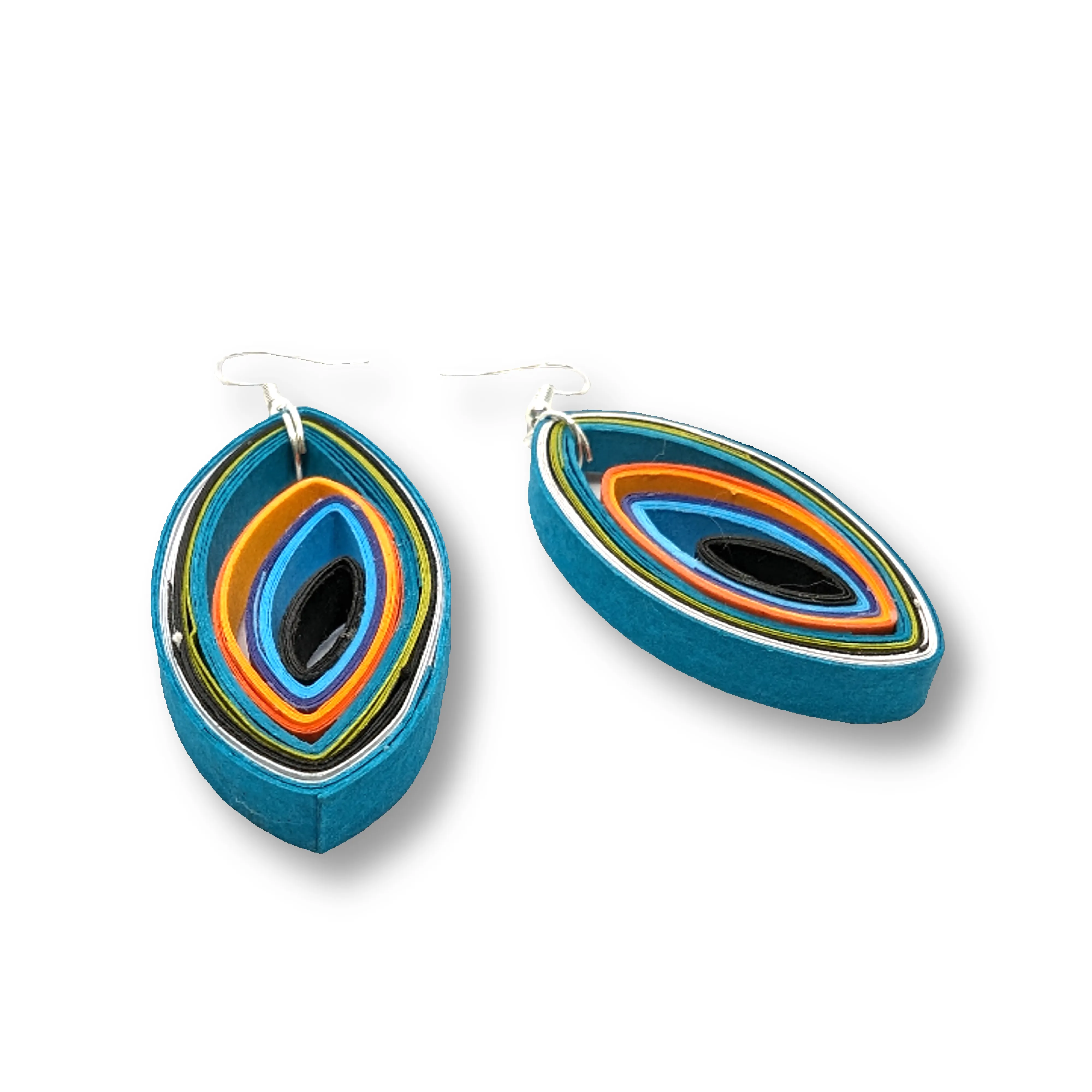 KAGDI KALA. Artistic Paper Quilled Oval Earrings, Local Craftsmanship, Pack Of 1 Pair