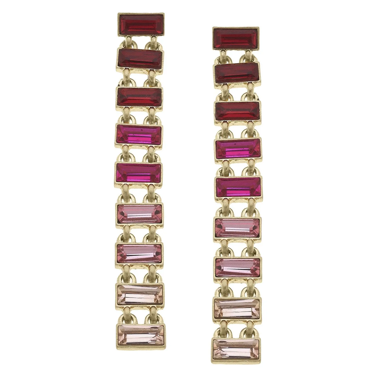 Katherine Rhinestone Baguette Statement Earrings - Fuchsia