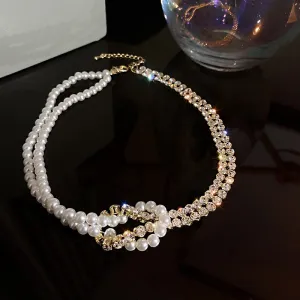 Korean Style Pearl Crystal Choker Necklaces for Women