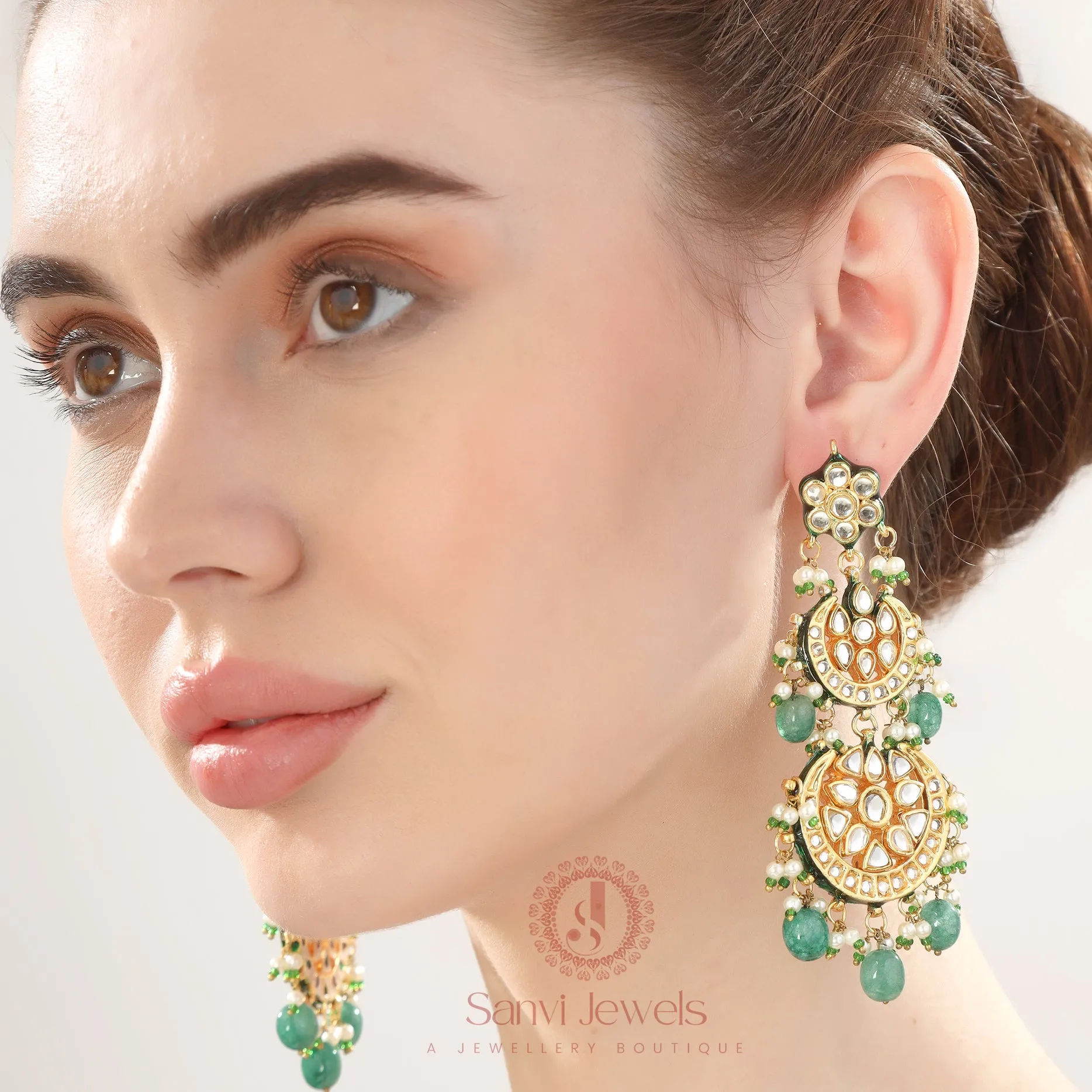 KUNDAN MEENAKARI EMERALD LOOK CHAANDBALI
