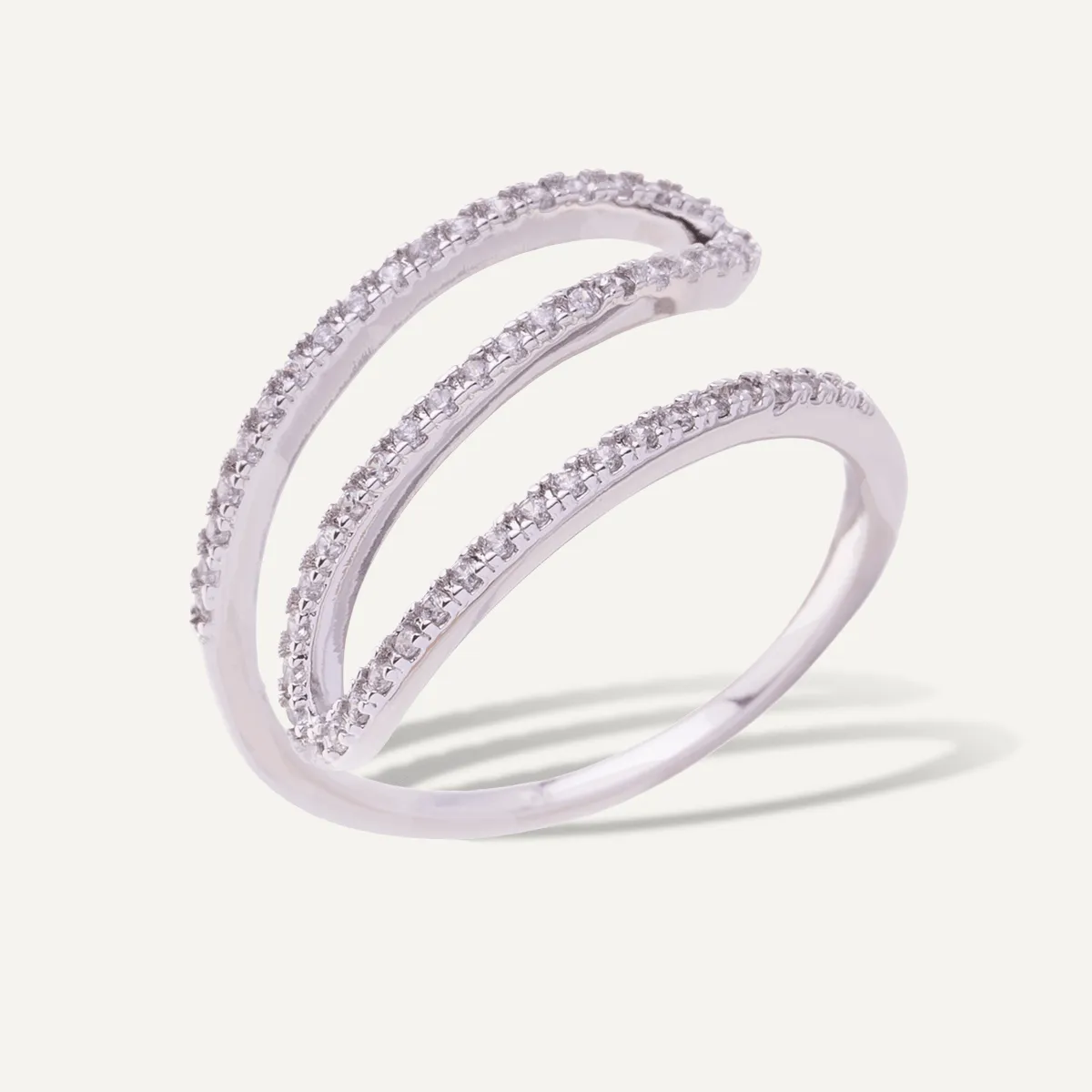 Kylie Cubic Zirconia Delicate Curve Ring Size 18 In White Gold-Tone