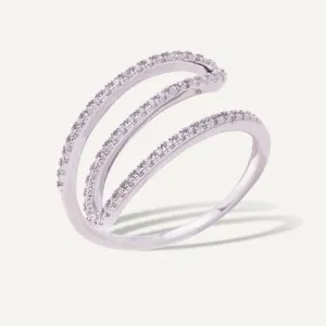 Kylie Cubic Zirconia Delicate Curve Ring Size 18 In White Gold-Tone