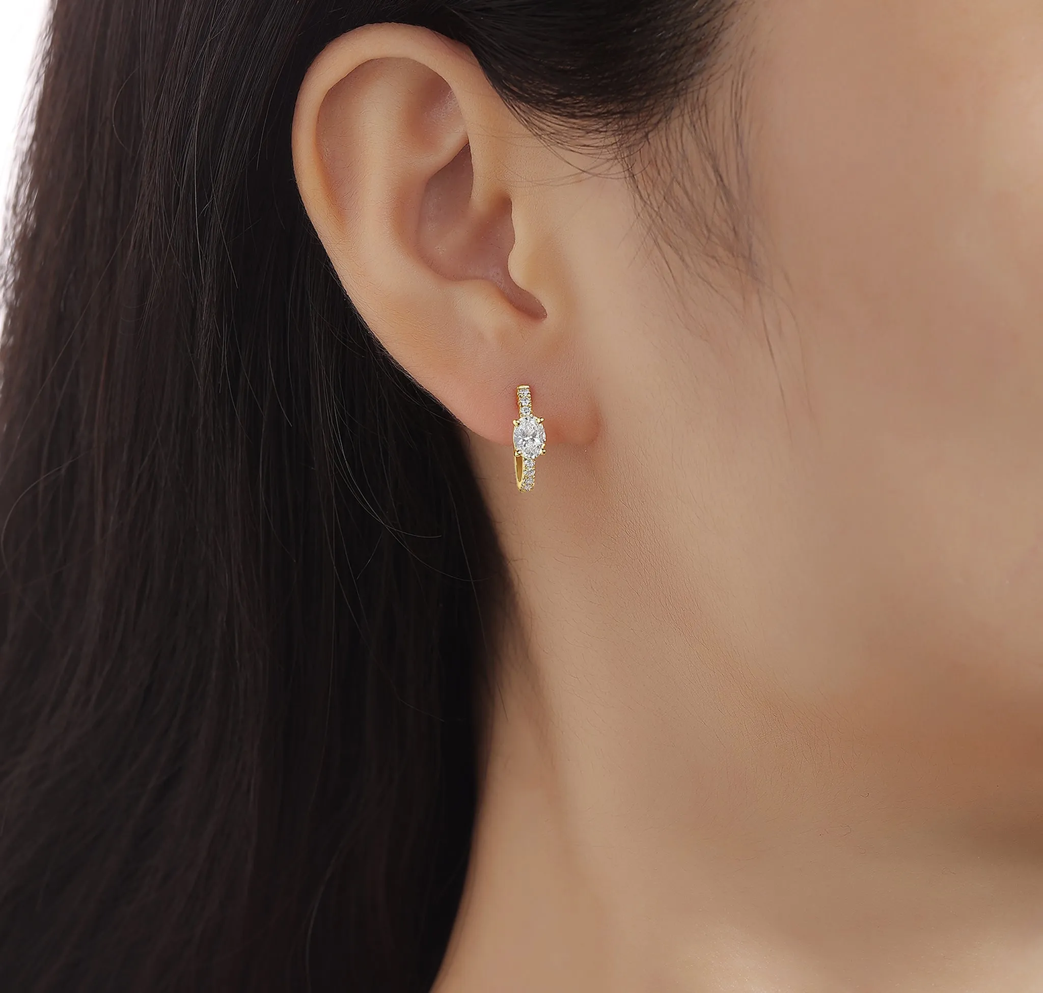 Lab Grown Diamond 0.82ct Oval mini hoop Earrings