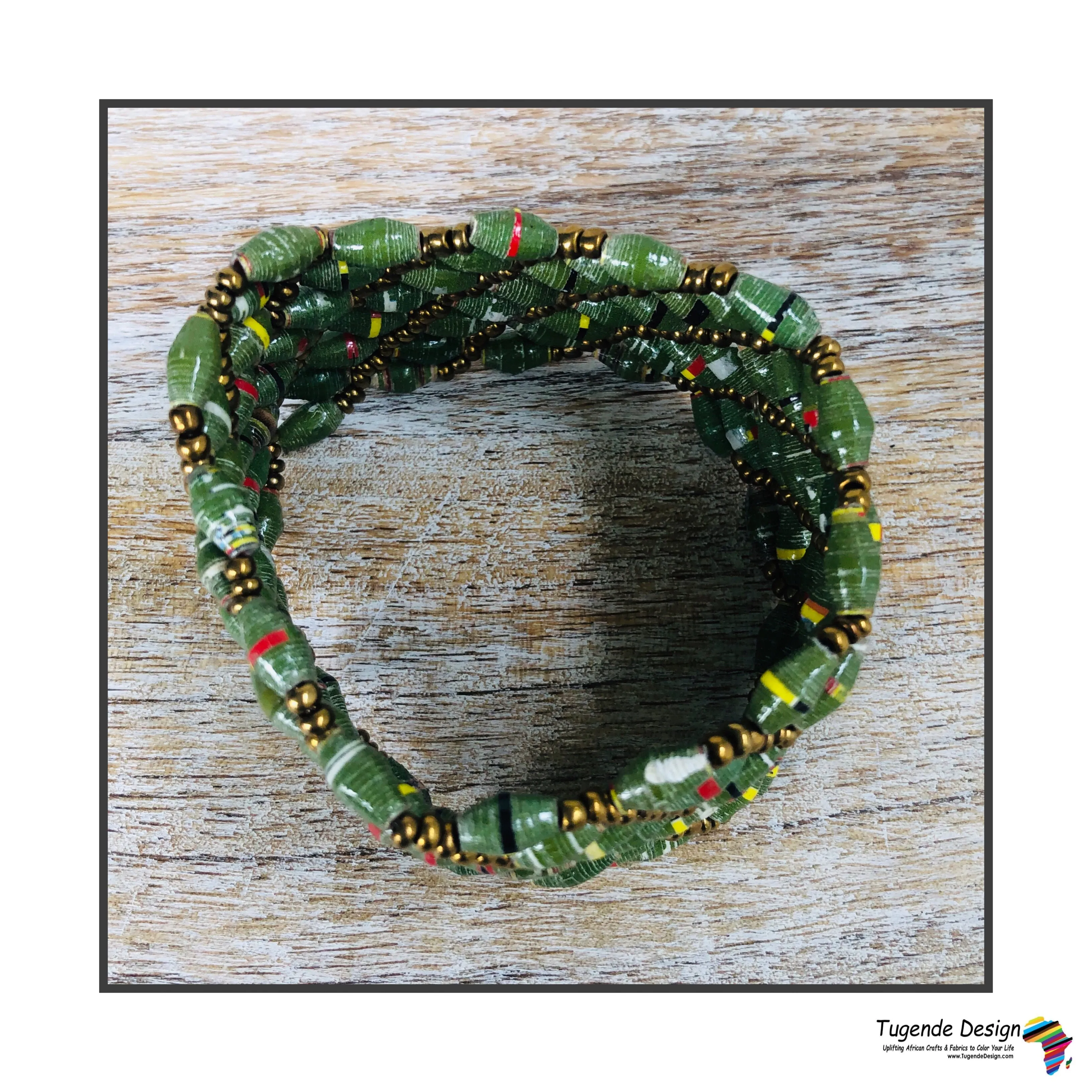 Large Colorful Cuff Beaded Stretch Bracelet (Moss Green)