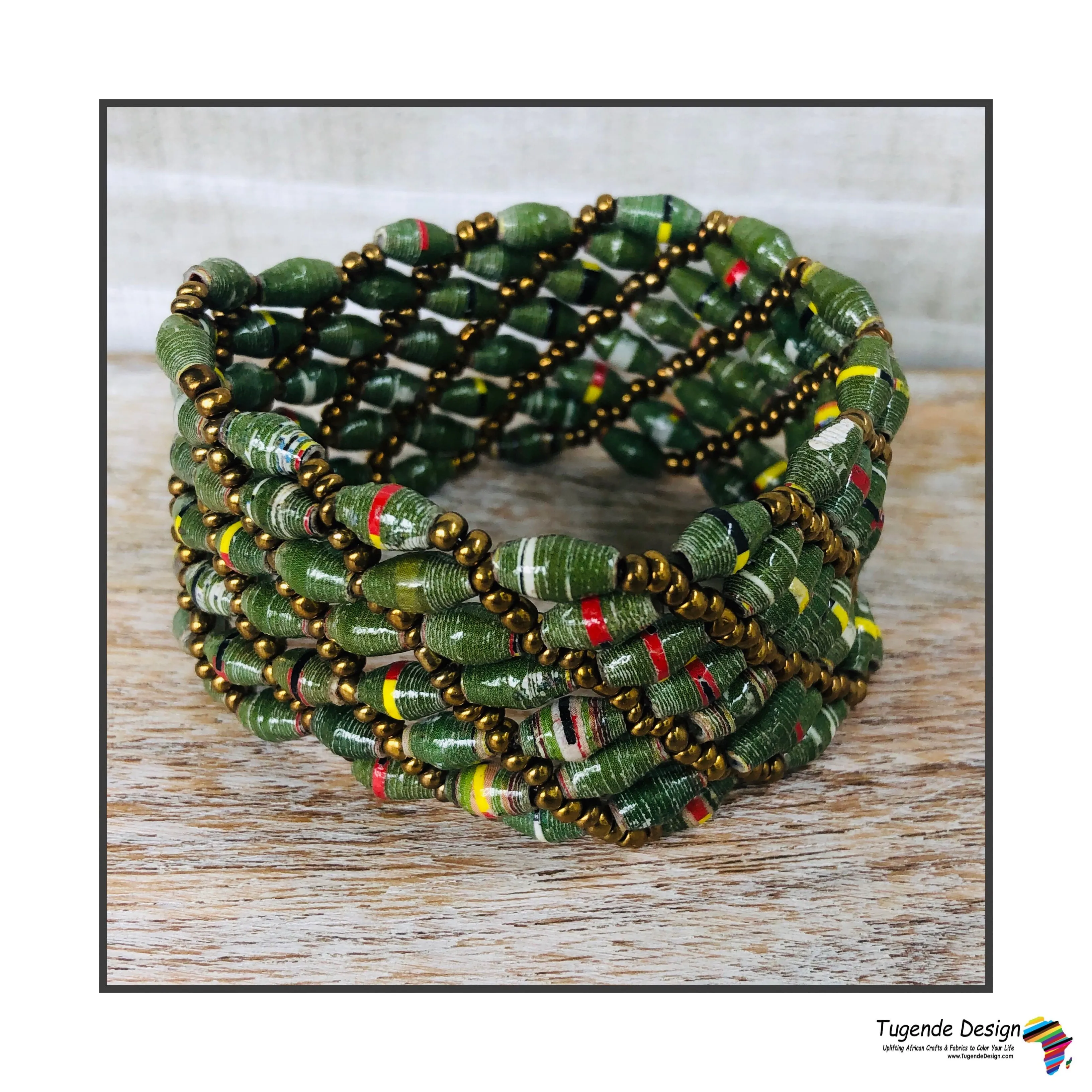 Large Colorful Cuff Beaded Stretch Bracelet (Moss Green)