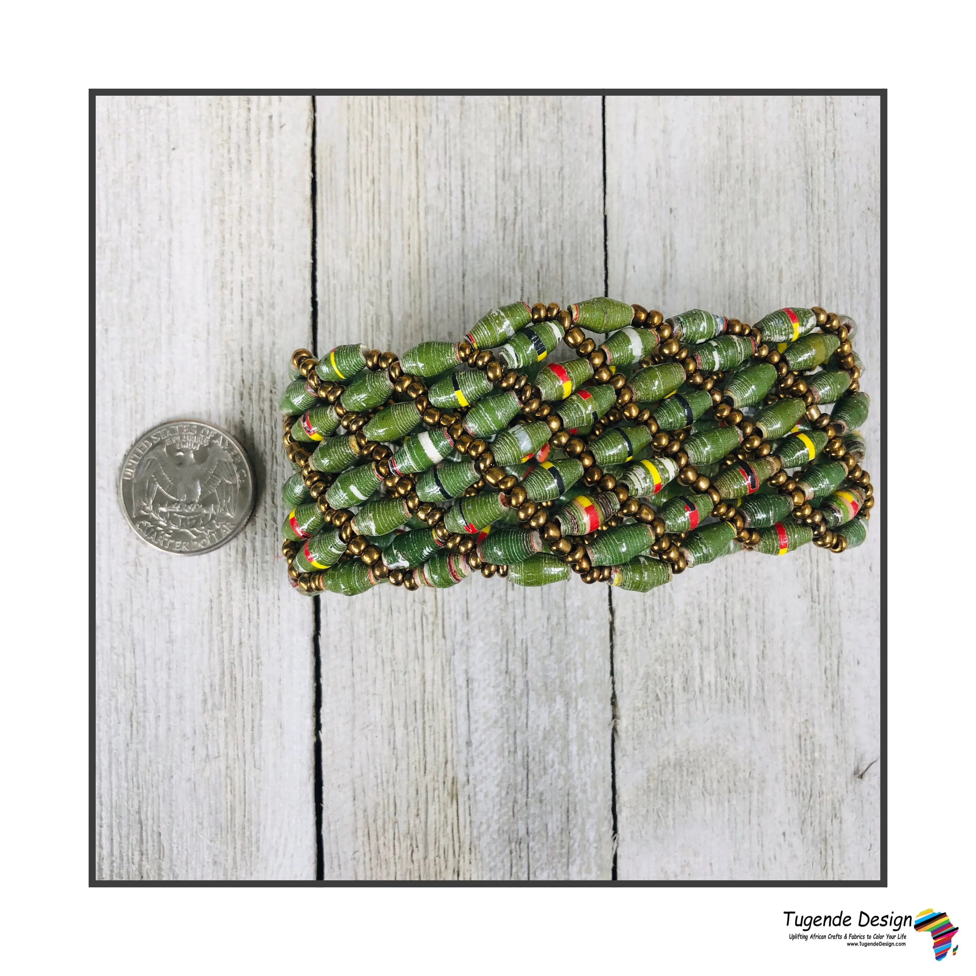 Large Colorful Cuff Beaded Stretch Bracelet (Moss Green)