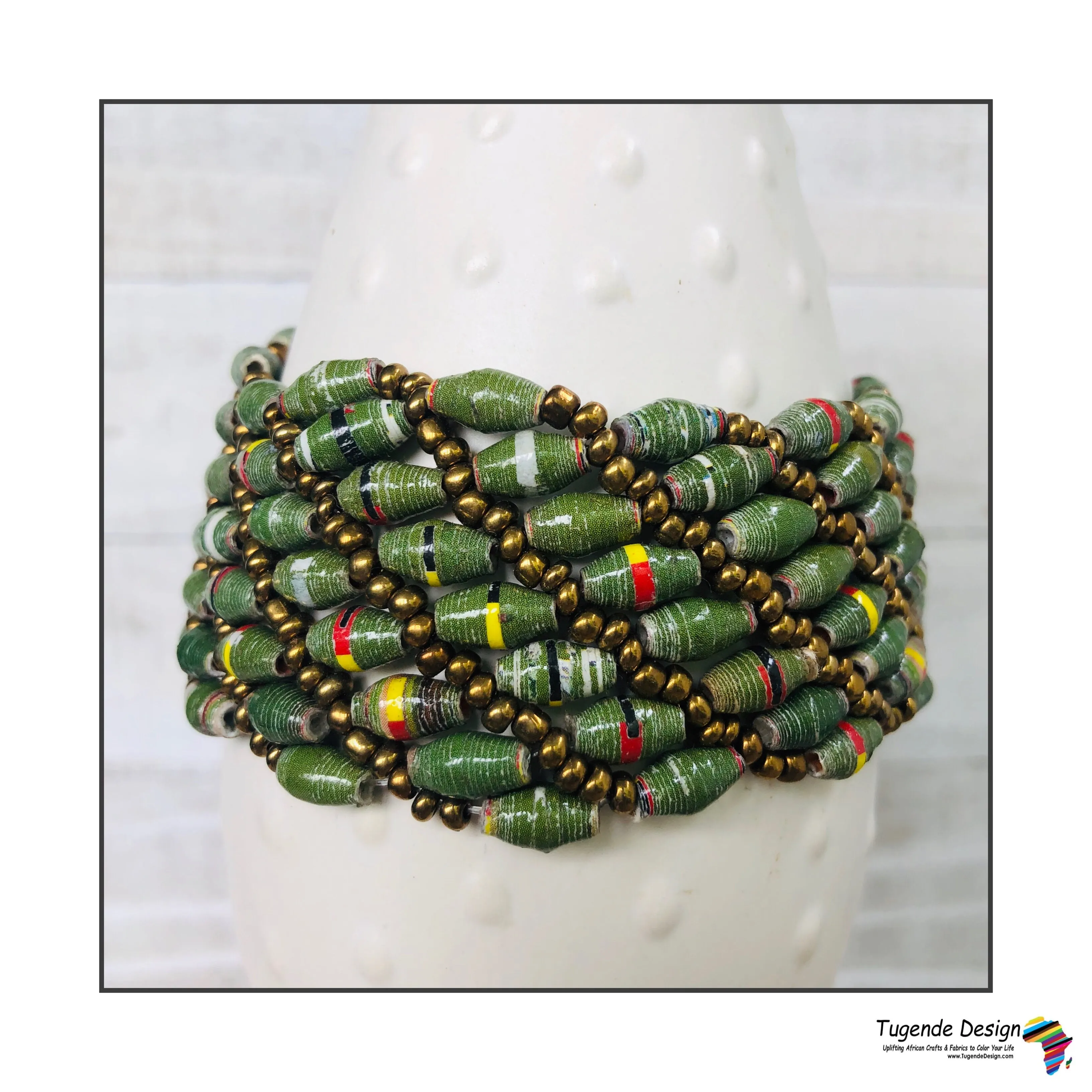 Large Colorful Cuff Beaded Stretch Bracelet (Moss Green)