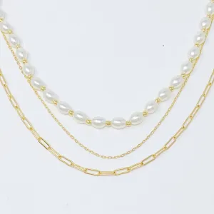 Layered Pearl And Chain Necklace