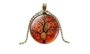 Life Tree Art Glass Cabochon Pendant Necklace