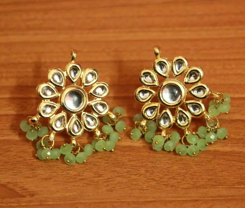 Light Green Crystal Kundan Meenakari Tikka With Earrings