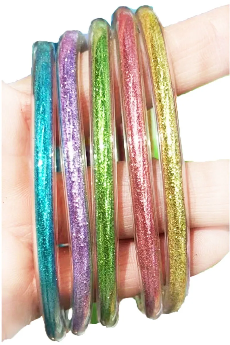 Light Multi Sparkle Jelly Tube Bracelet 5pc Set