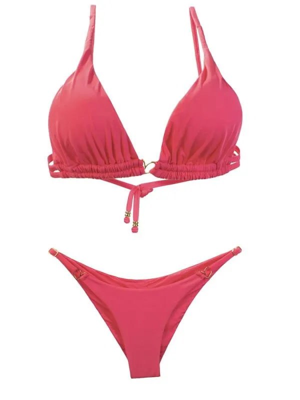 Liliana Montoya Coral Bikini Marinera Halter Top & Cheeky Bottom Bikini Swimsuit