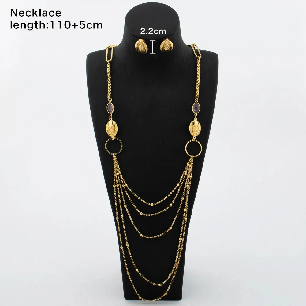 Long Necklaces with Earrings for Women Copper Waist Chain 110mm