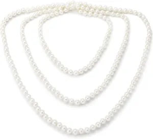 Long Pearl Necklaces for Women, 70" White Pearl Beads Costume Jewelry Multi Strand Layered Necklaces 1920s Bridal Wedding Party Great Gatsby Dresses