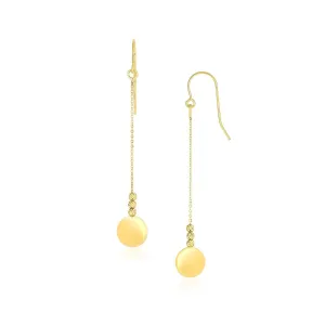 LOVCIA Luxury 10K Yellow Gold Chain Earrings with Diamond Cut Beads and Discs