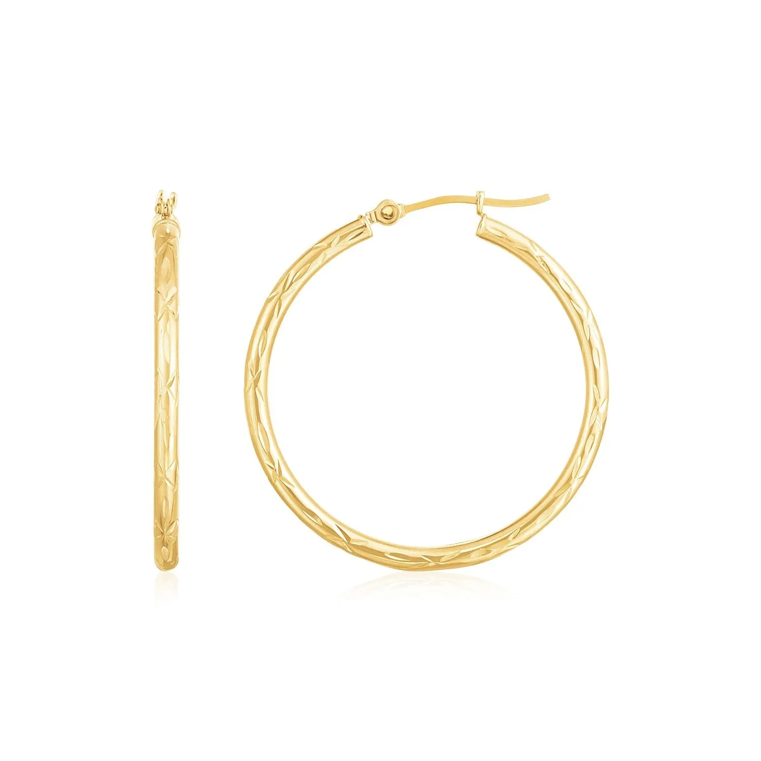 LOVCIA Luxury 14K Yellow Gold Sparkling Diamond Cut Hoop Earrings (30mm)