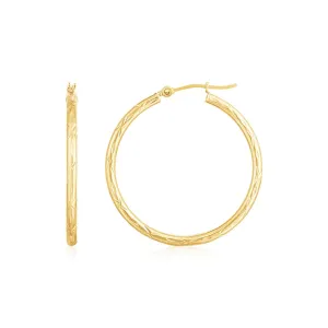 LOVCIA Luxury 14K Yellow Gold Sparkling Diamond Cut Hoop Earrings (30mm)