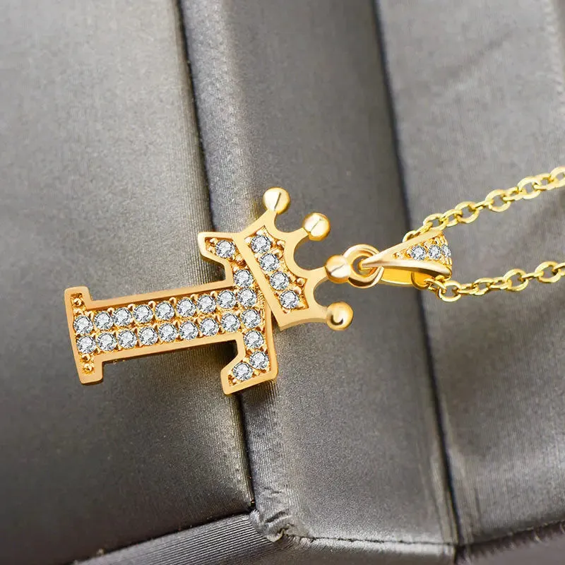 LOVCIA Personality Matters Rhinestone Zircon Letter Pendant Necklace Jewelry for Women