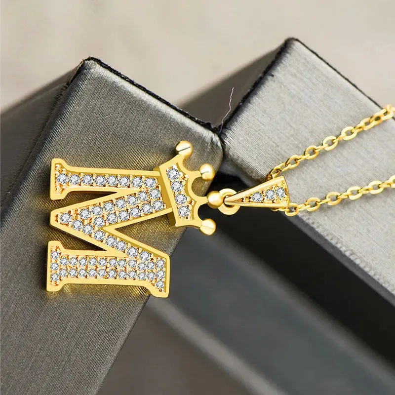 LOVCIA Personality Matters Rhinestone Zircon Letter Pendant Necklace Jewelry for Women