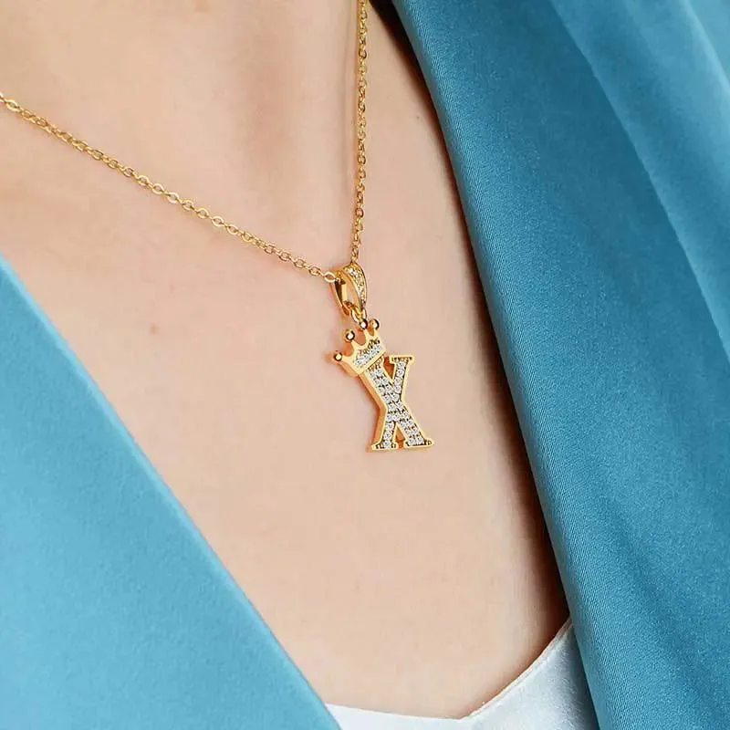 LOVCIA Personality Matters Rhinestone Zircon Letter Pendant Necklace Jewelry for Women