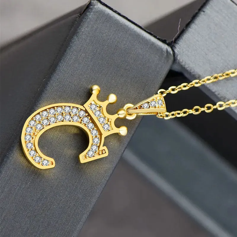 LOVCIA Personality Matters Rhinestone Zircon Letter Pendant Necklace Jewelry for Women