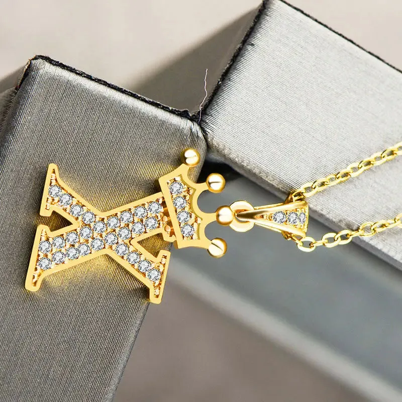 LOVCIA Personality Matters Rhinestone Zircon Letter Pendant Necklace Jewelry for Women
