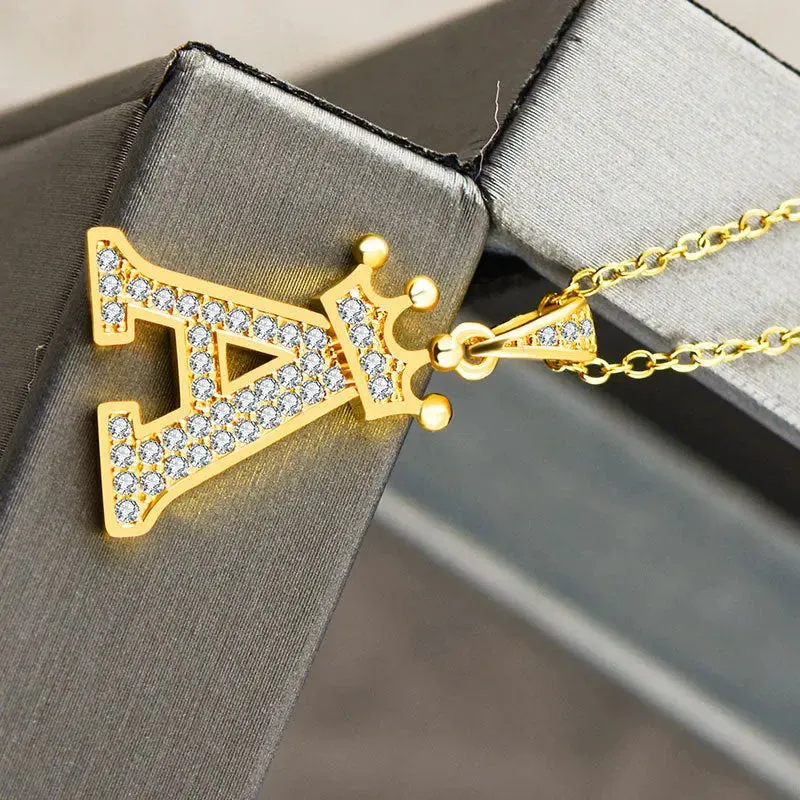 LOVCIA Personality Matters Rhinestone Zircon Letter Pendant Necklace Jewelry for Women