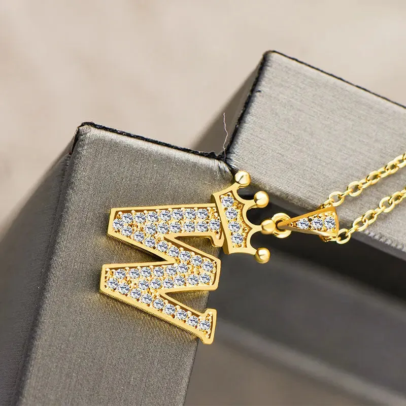 LOVCIA Personality Matters Rhinestone Zircon Letter Pendant Necklace Jewelry for Women