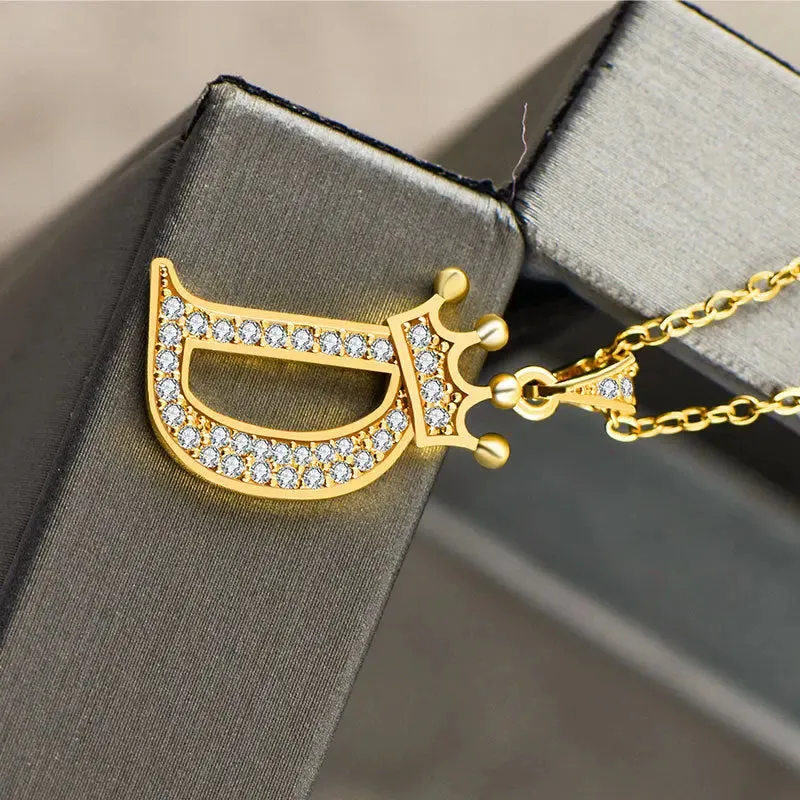 LOVCIA Personality Matters Rhinestone Zircon Letter Pendant Necklace Jewelry for Women