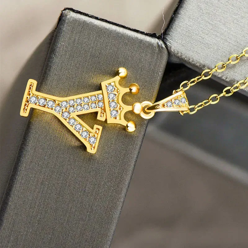 LOVCIA Personality Matters Rhinestone Zircon Letter Pendant Necklace Jewelry for Women