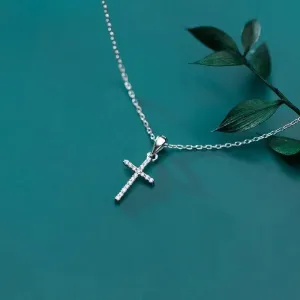LOVCIA S925 Silver Divine Blessing Diamond Cross Necklace for Women