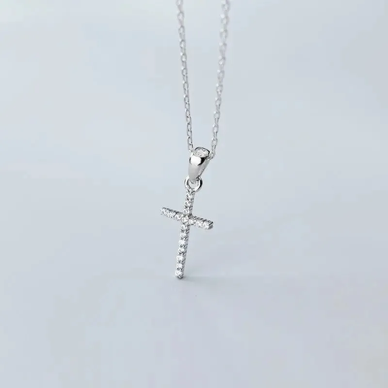 LOVCIA S925 Silver Divine Blessing Diamond Cross Necklace for Women