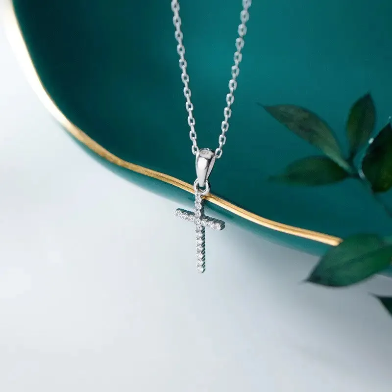 LOVCIA S925 Silver Divine Blessing Diamond Cross Necklace for Women