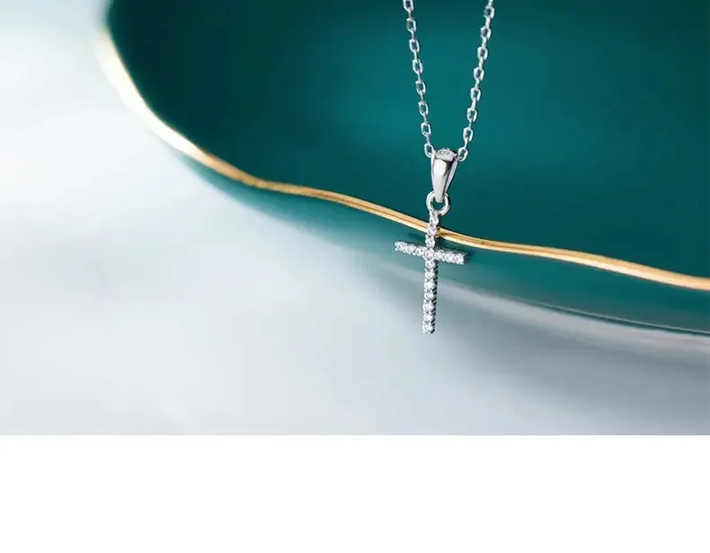 LOVCIA S925 Silver Divine Blessing Diamond Cross Necklace for Women