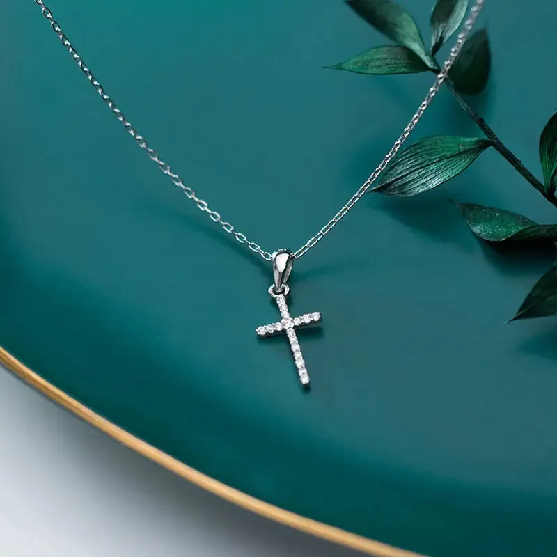 LOVCIA S925 Silver Divine Blessing Diamond Cross Necklace for Women