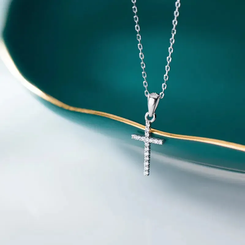 LOVCIA S925 Silver Divine Blessing Diamond Cross Necklace for Women