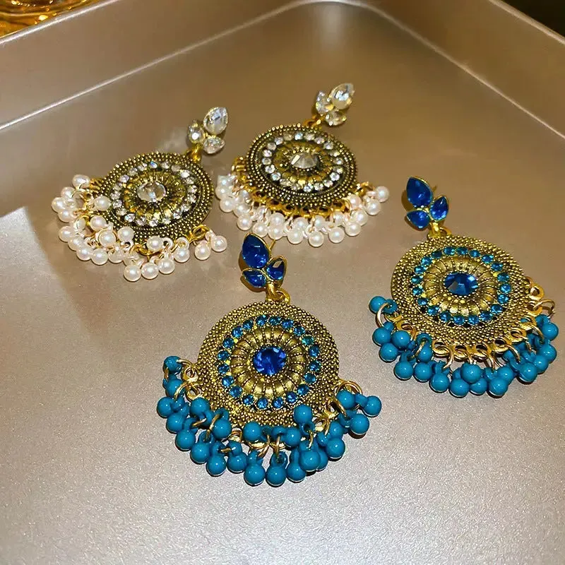 LOVCIA Sparkling Rhinestone Drop Earrings with Alloy Beads for Women