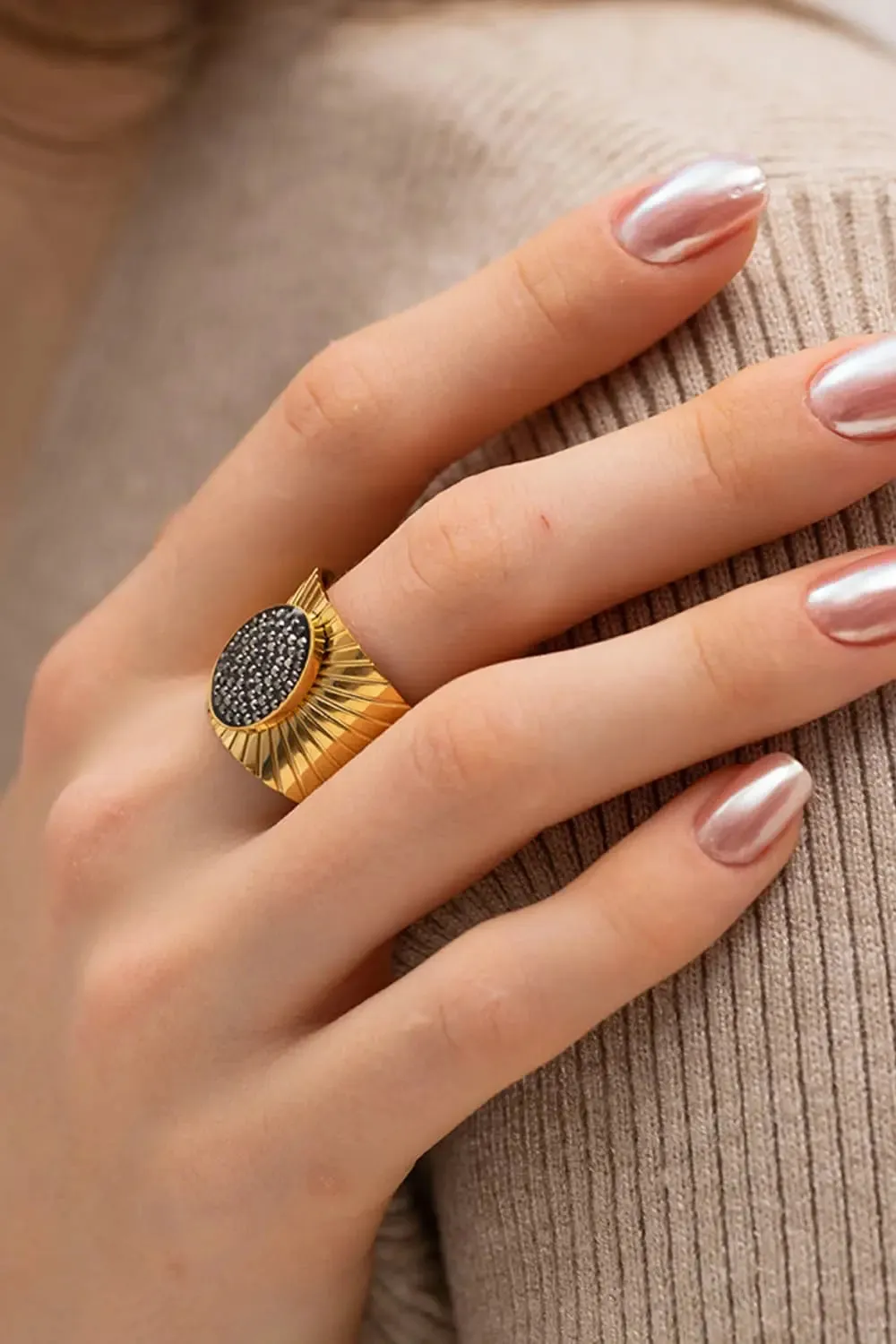 LOVCIA Wide Band Stainless Steel Open Ring