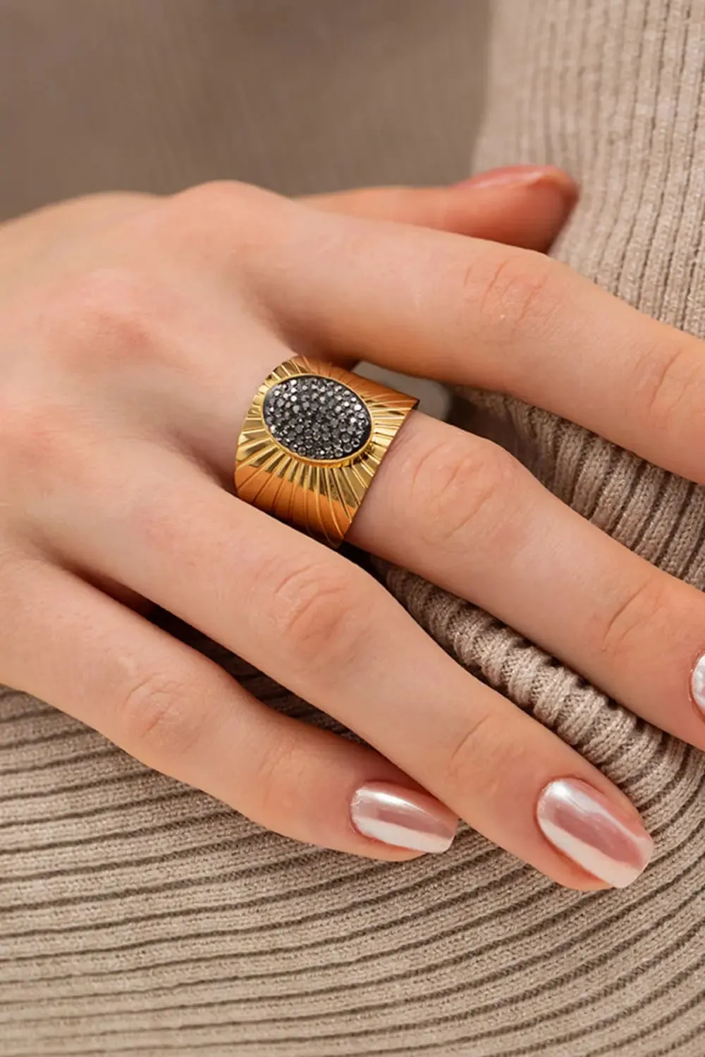 LOVCIA Wide Band Stainless Steel Open Ring