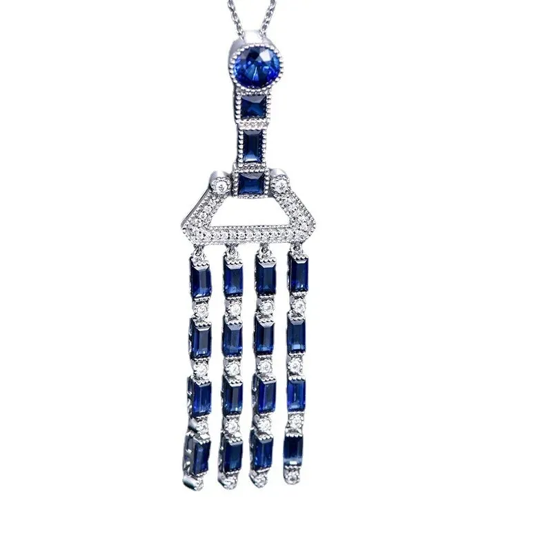 Luxury Imitated Sapphire Tassels Pendant Necklace Women