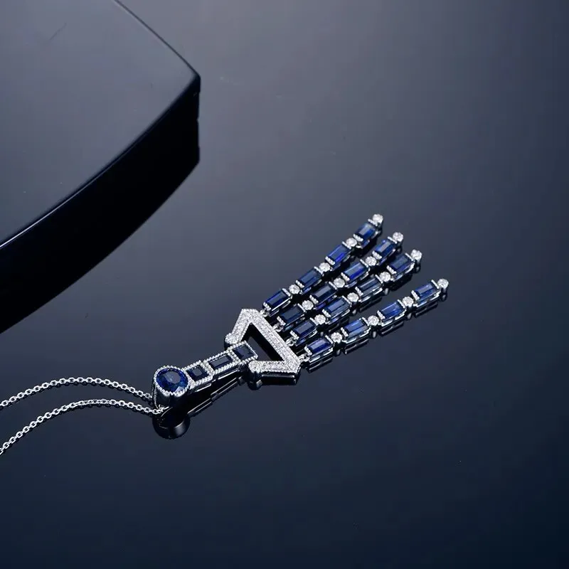 Luxury Imitated Sapphire Tassels Pendant Necklace Women