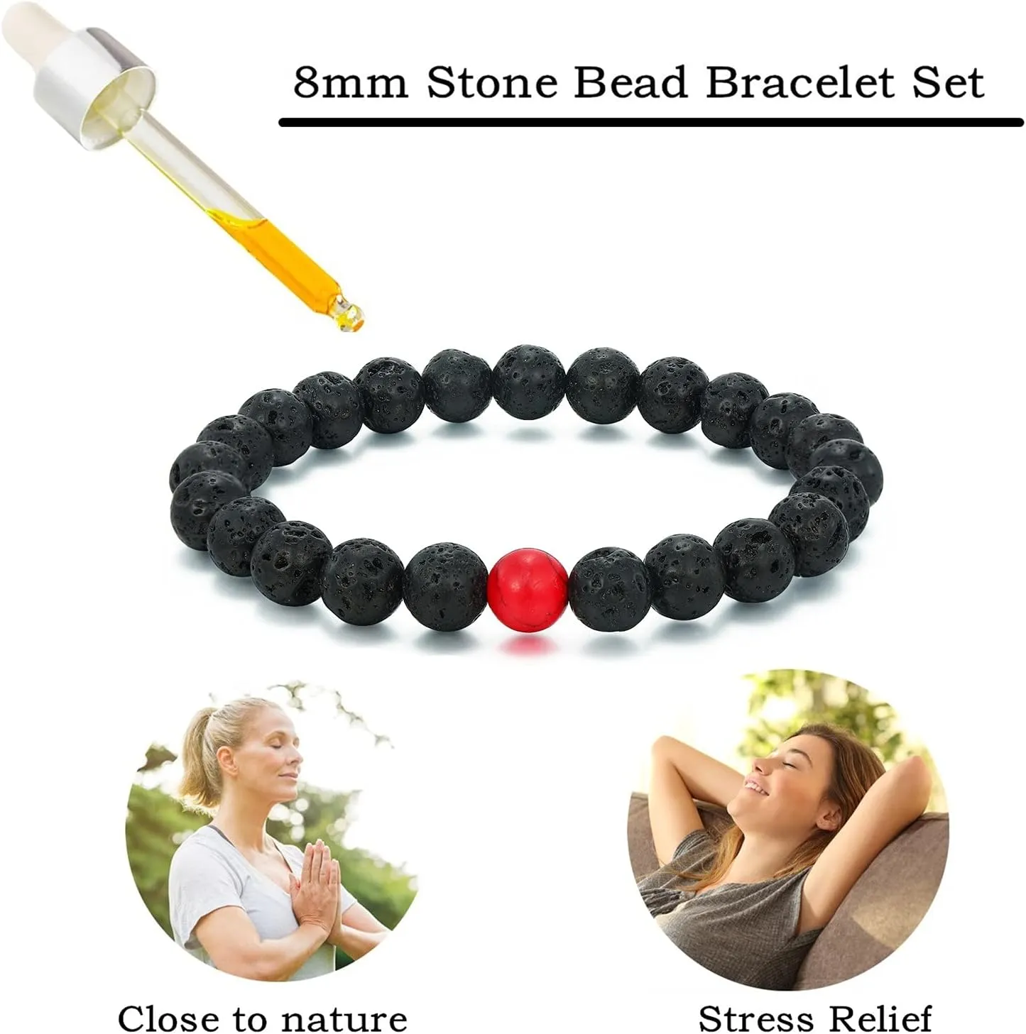 MengPa Mens Beaded Bracelets Couples Matching Bracelet Set Lava Rock Beads for Women Stone Jewelry