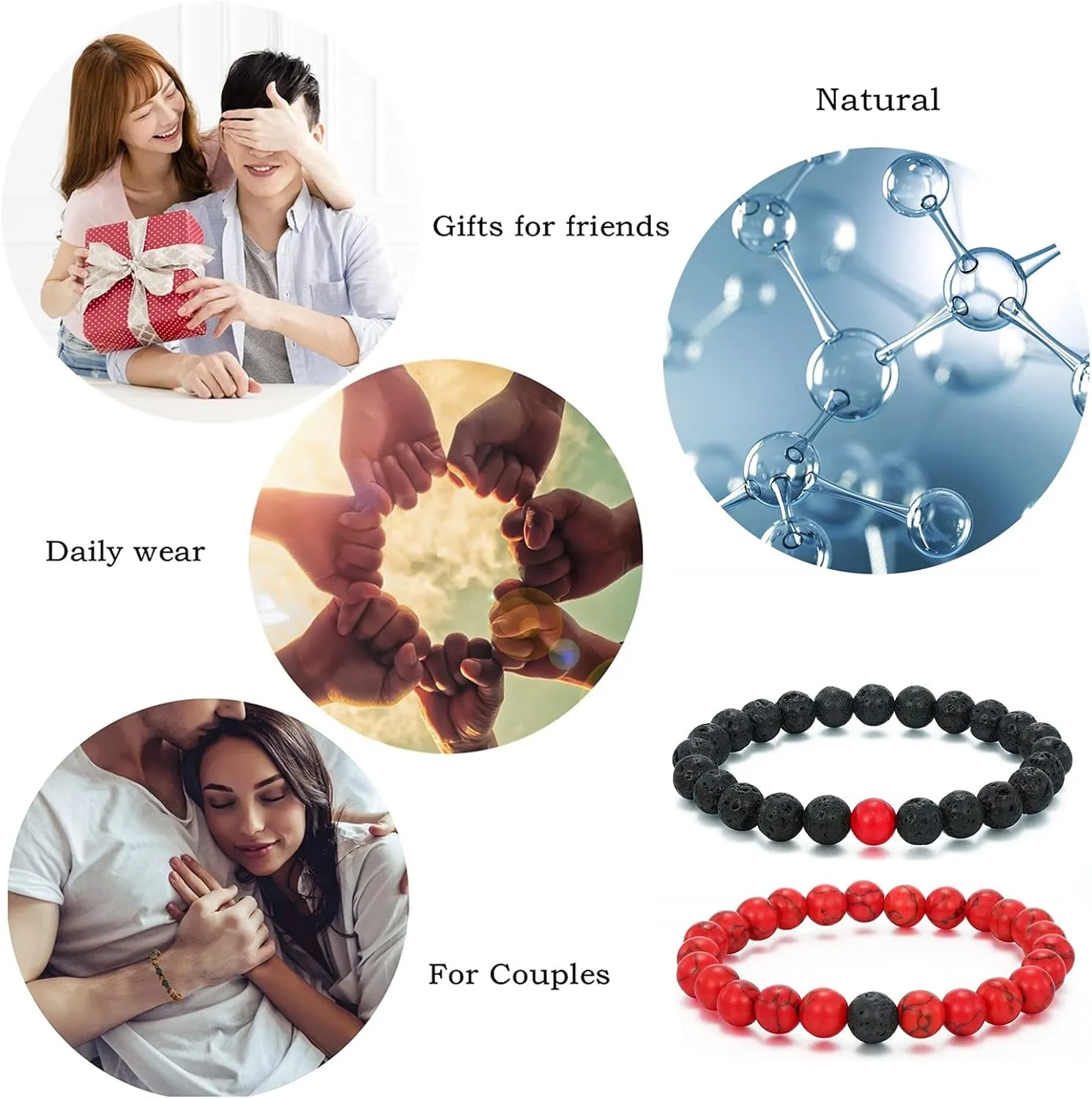 MengPa Mens Beaded Bracelets Couples Matching Bracelet Set Lava Rock Beads for Women Stone Jewelry