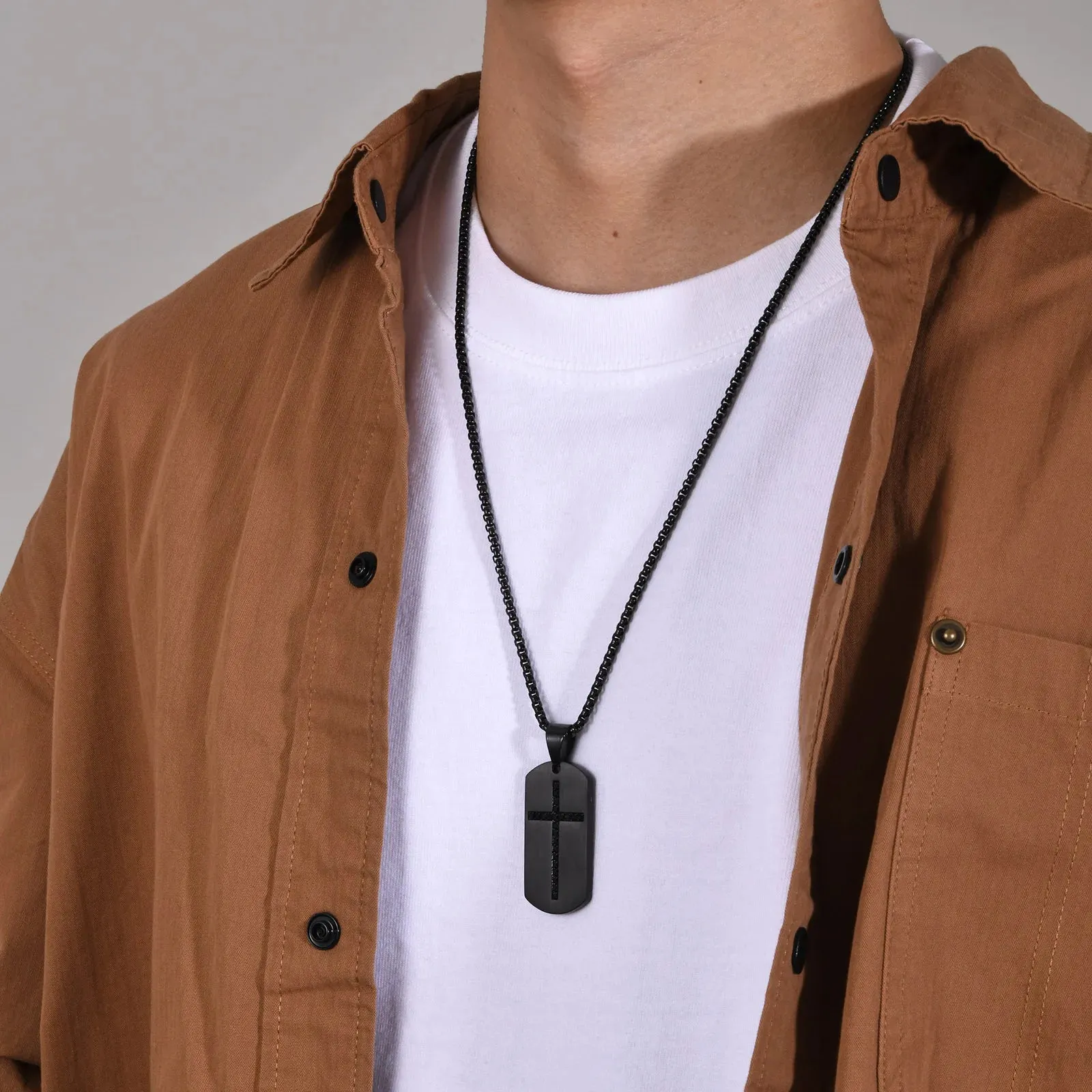 Mens Cross Necklaces,Waterproof Stainless Steel Dog Tag Pendant